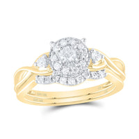 10K Yellow Gold Round Diamond Halo Twist Bridal Wedding Ring Set - 1/3 Carat Total Diamond Weight