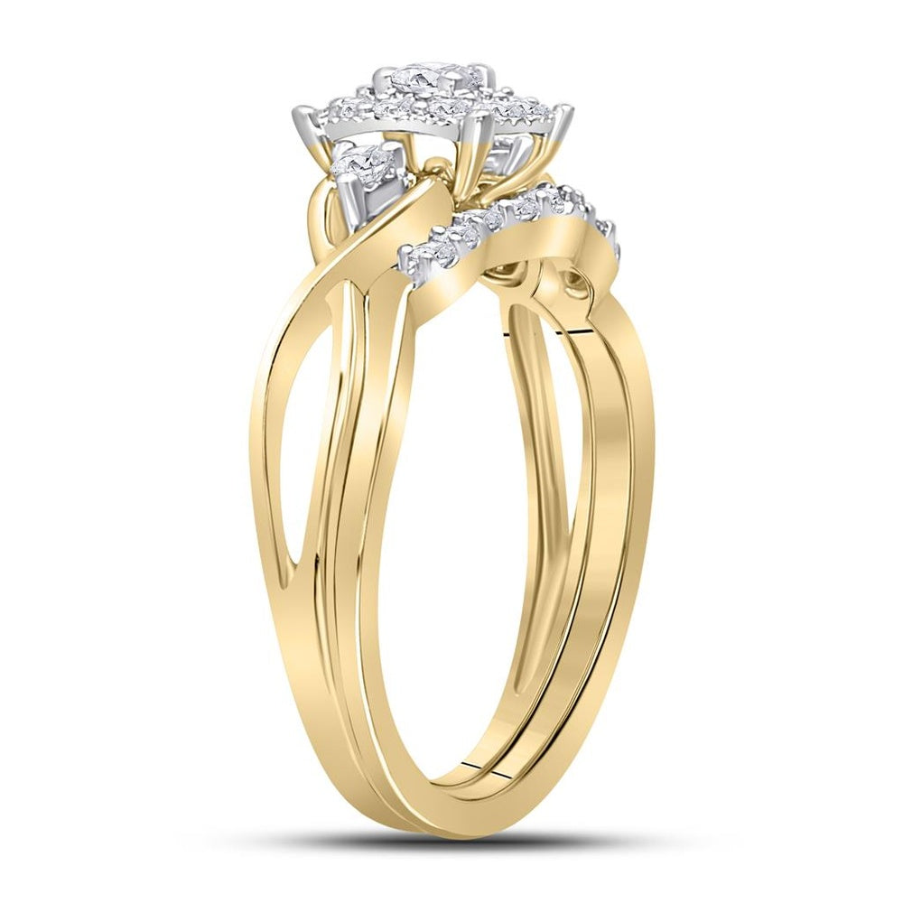 10K Yellow Gold Round Diamond Halo Twist Bridal Wedding Ring Set - 1/3 Carat Total Diamond Weight