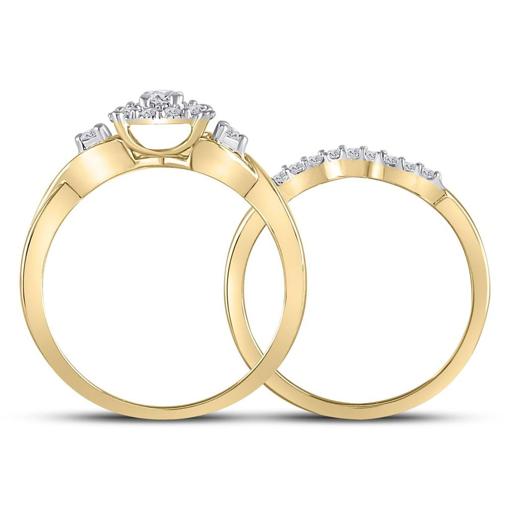 10K Yellow Gold Round Diamond Halo Twist Bridal Wedding Ring Set - 1/3 Carat Total Diamond Weight
