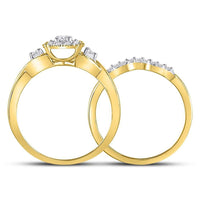 10K Yellow Gold Round Diamond Halo Twist Bridal Wedding Ring Set - 1/3 Carat Total Diamond Weight