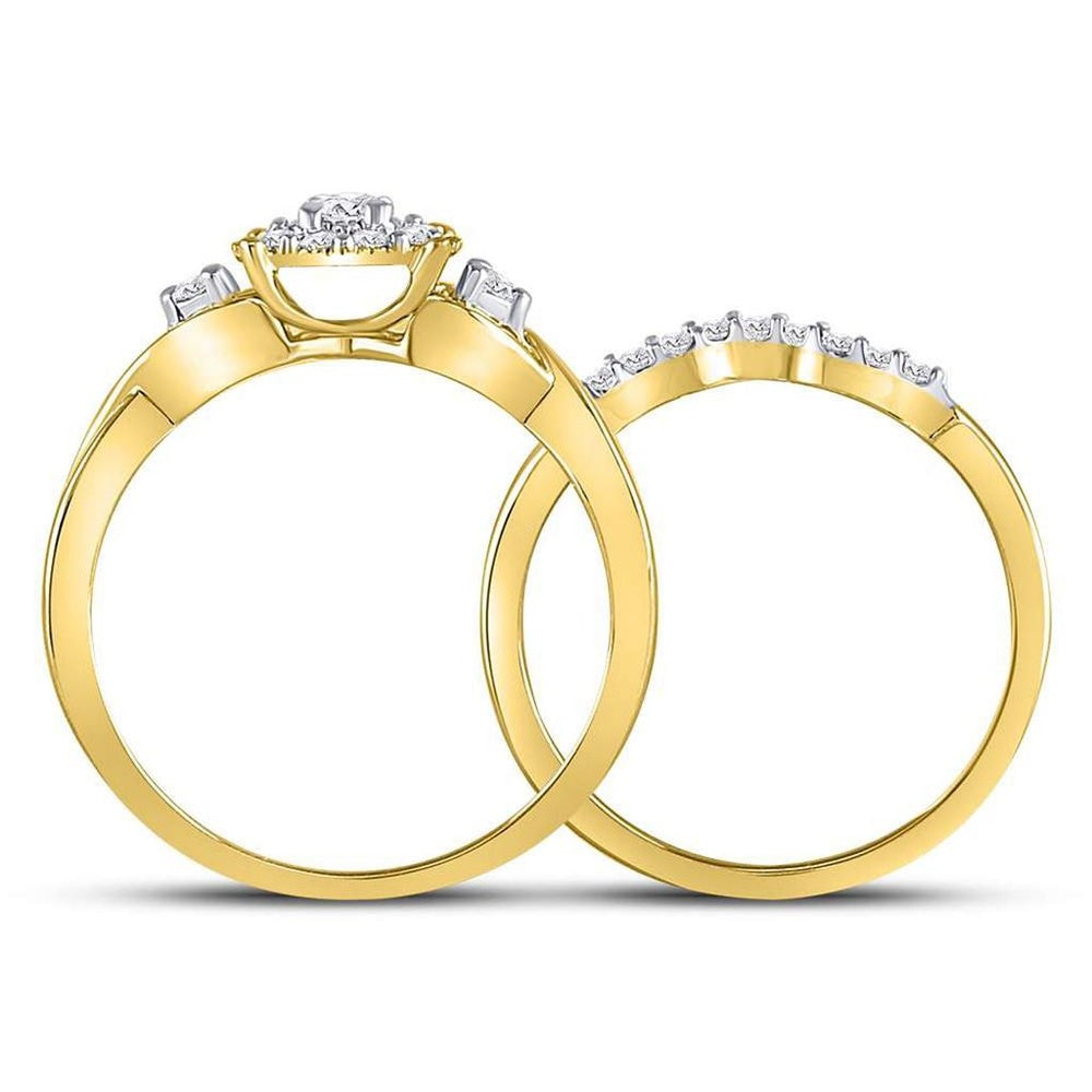 10K Yellow Gold Round Diamond Halo Twist Bridal Wedding Ring Set - 1/3 Carat Total Diamond Weight