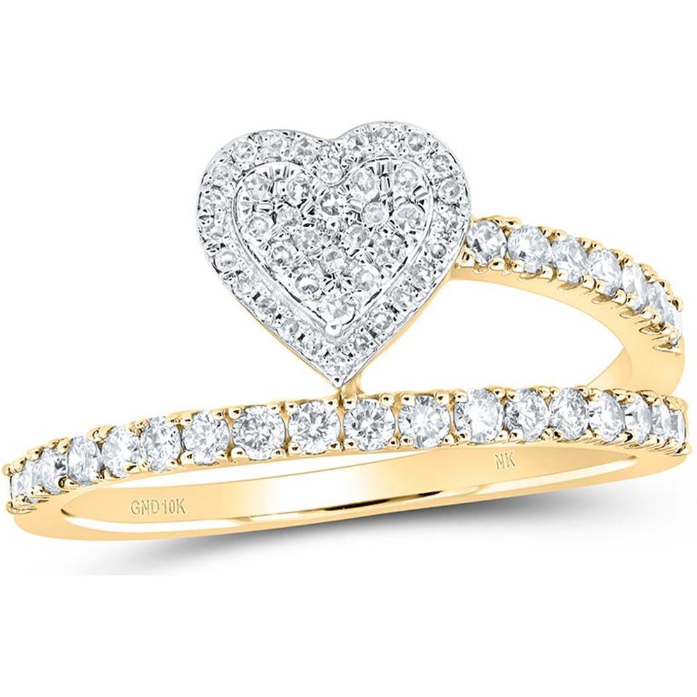 10K Yellow Gold Round Diamond Heart Band Ring with 1/2 Carat Total Diamond Weight