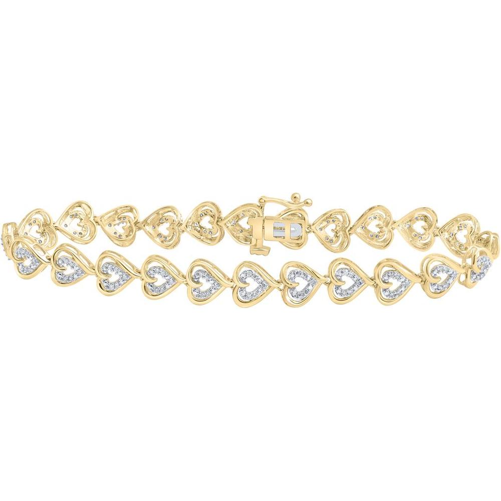10K Yellow Gold Round Diamond Heart Bracelet - 1/2 Carat Total Diamond Weight