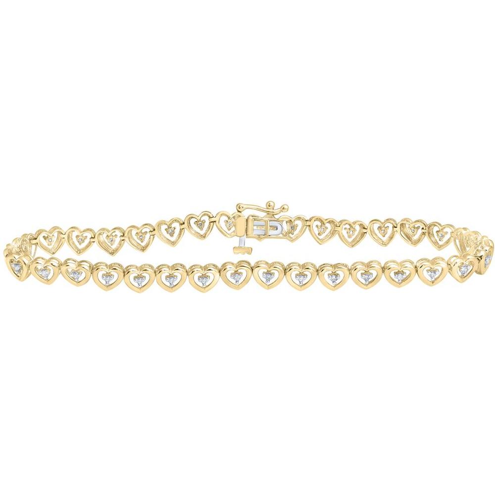 10K Yellow Gold Round Diamond Heart Bracelet with 1/4 Carat Total Diamond Weight