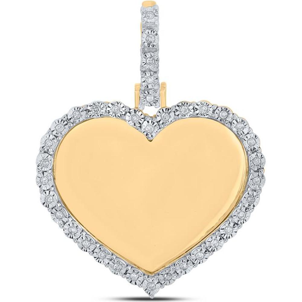 10K Yellow Gold Round Diamond Heart Charm Pendant - 1/10 Carat Total Diamond Weight