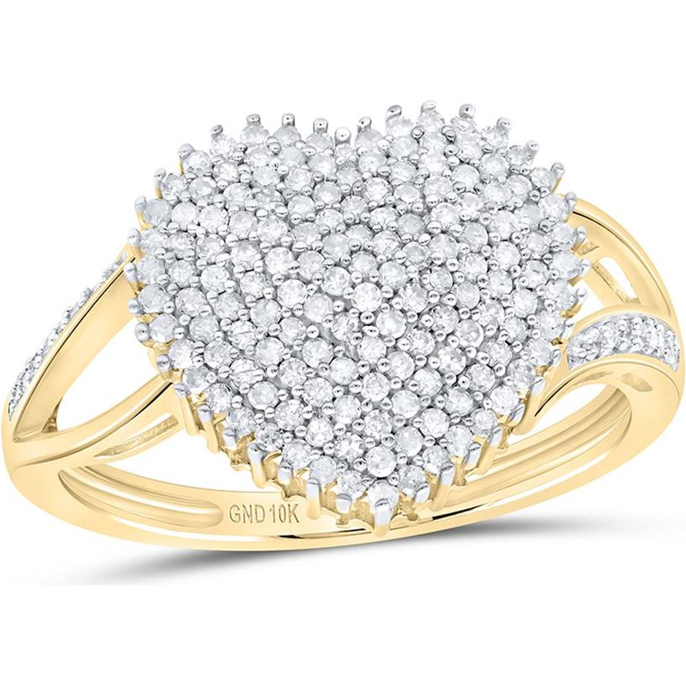 10K Yellow Gold Round Diamond Heart Cluster Ring - 1/2 Carat Total Diamond Weight