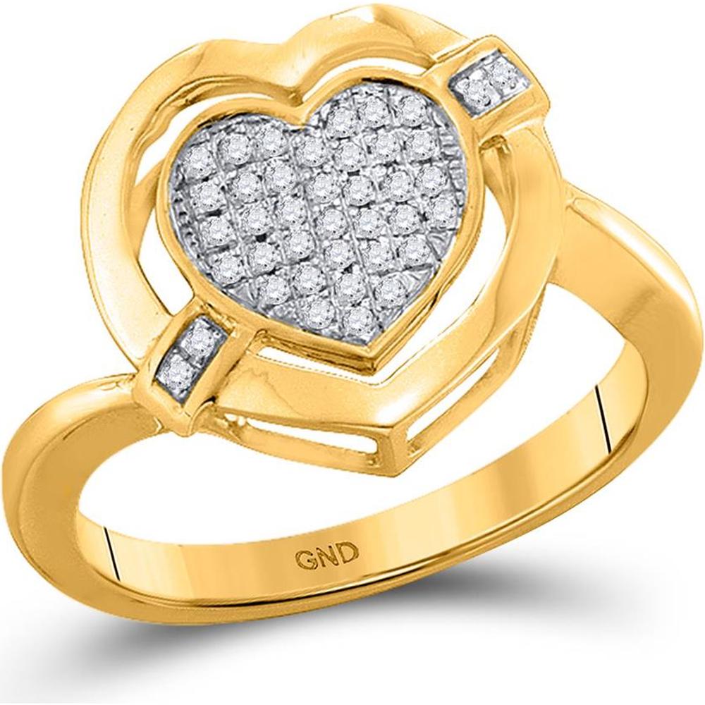 10K Yellow Gold Round Diamond Heart Cluster Ring - 1/6 Carat Total Diamond Weight