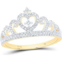 10K Yellow Gold Round Diamond Heart Crown Ring - 1/4 Carat Total Diamond Weight