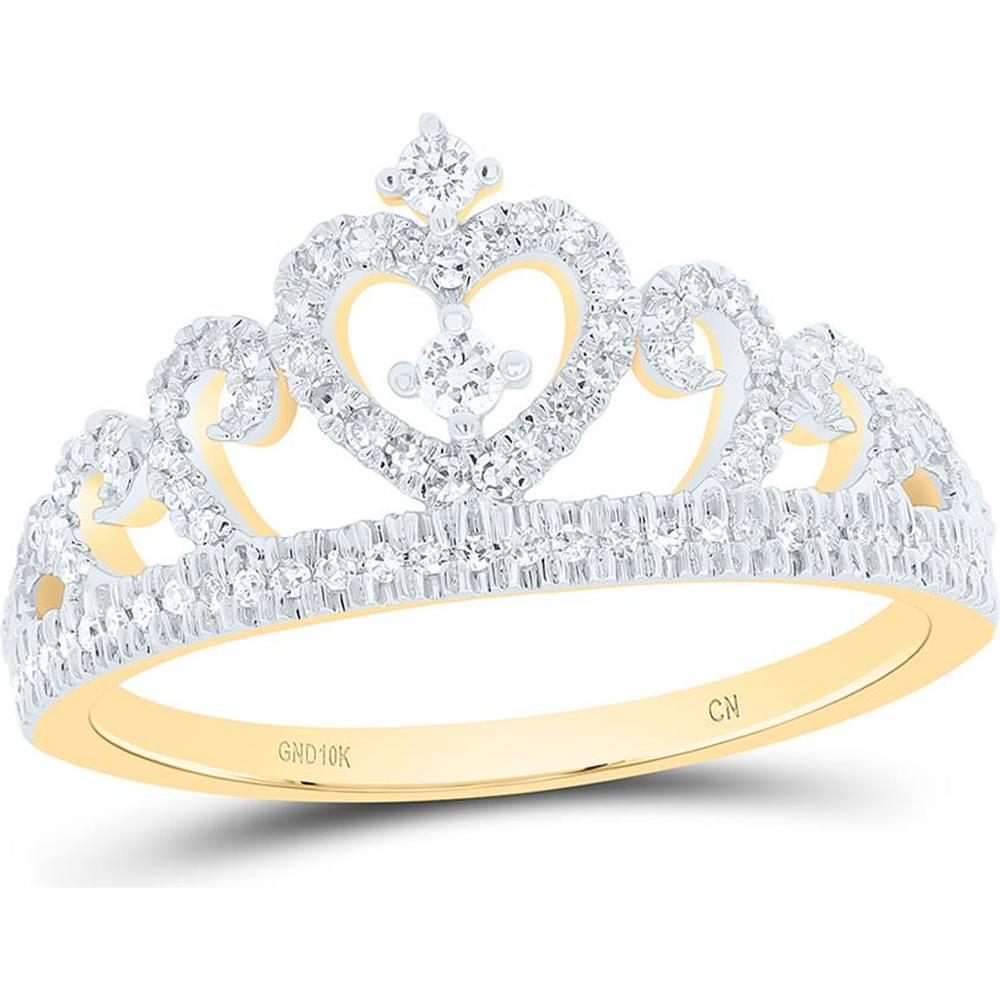 10K Yellow Gold Round Diamond Heart Crown Ring - 1/4 Carat Total Diamond Weight