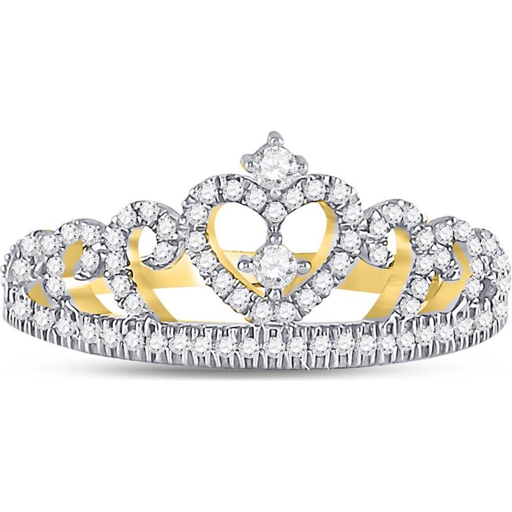 10K Yellow Gold Round Diamond Heart Crown Ring - 1/4 Carat Total Diamond Weight