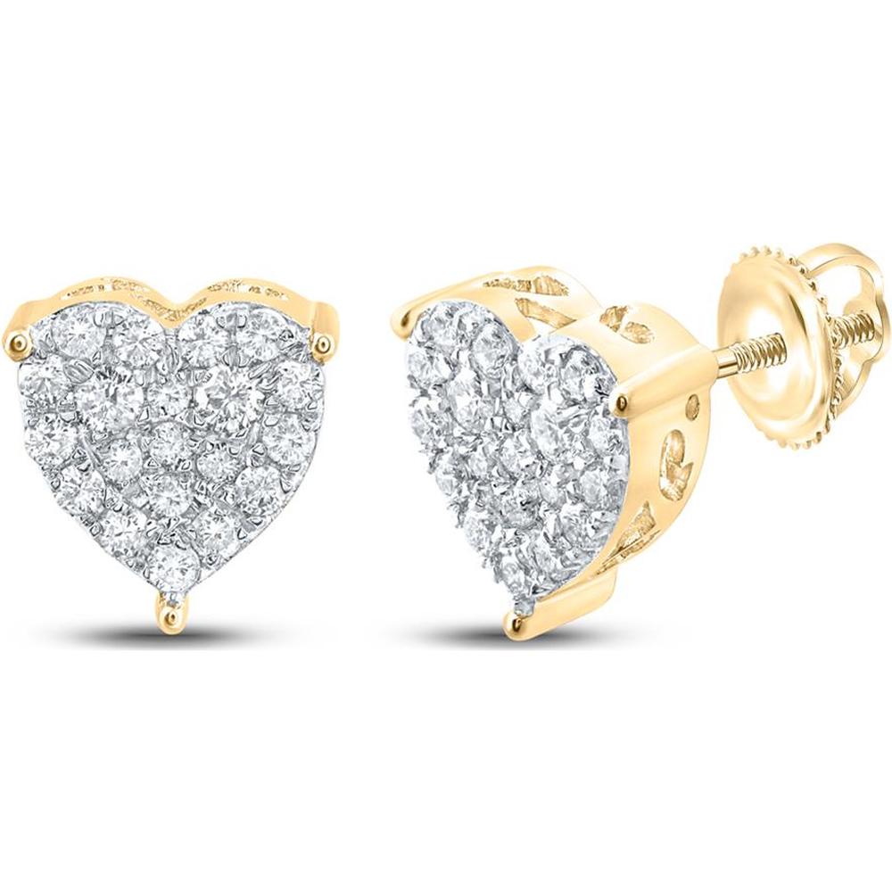 10K Yellow Gold Round Diamond Heart Earrings - 1/2 Carat Total Diamond Weight