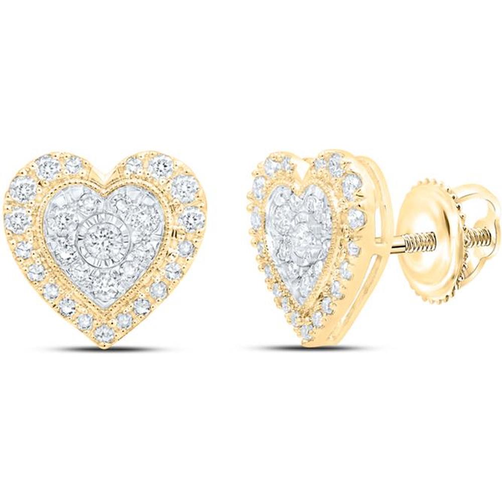 10K Yellow Gold Round Diamond Heart Earrings - 1/2 Carat Total Diamond Weight