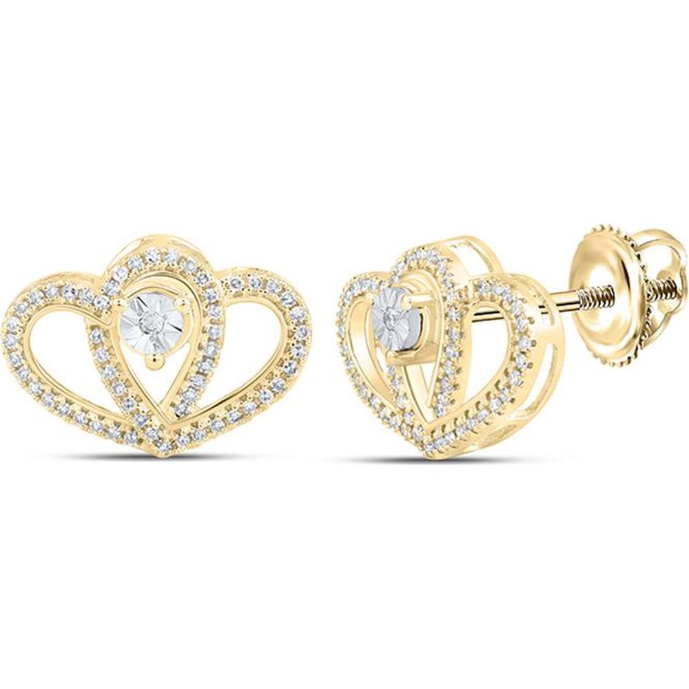 10K Yellow Gold Round Diamond Heart Earrings - 1/4 Carat Total Diamond Weight