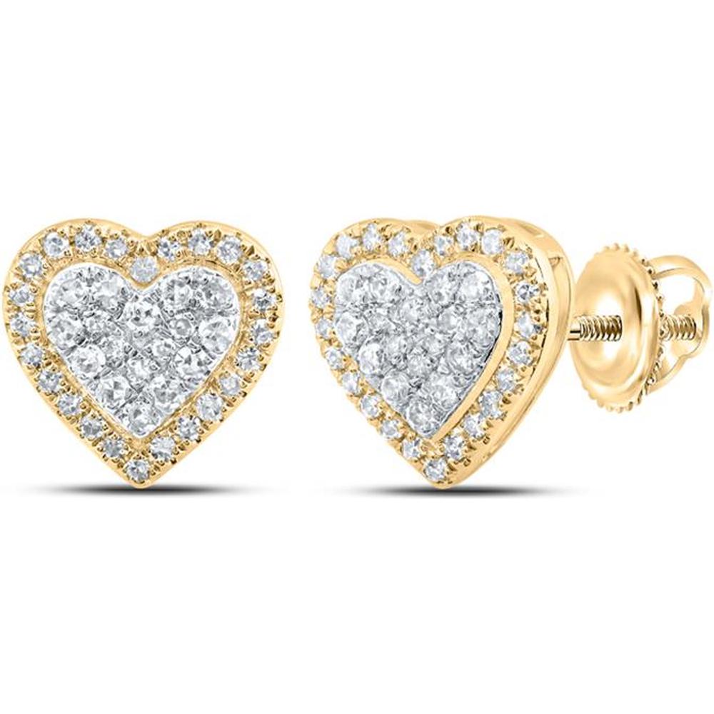 10K Yellow Gold Round Diamond Heart Earrings - 1/5 Carat Total Diamond Weight