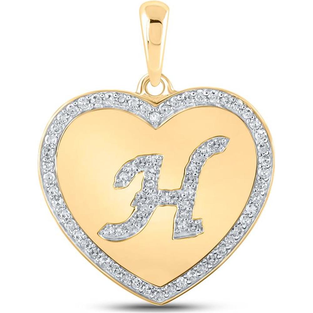10K Yellow Gold Round Diamond Heart "H" Letter Pendant - 0.27 Carat Total Diamond Weight