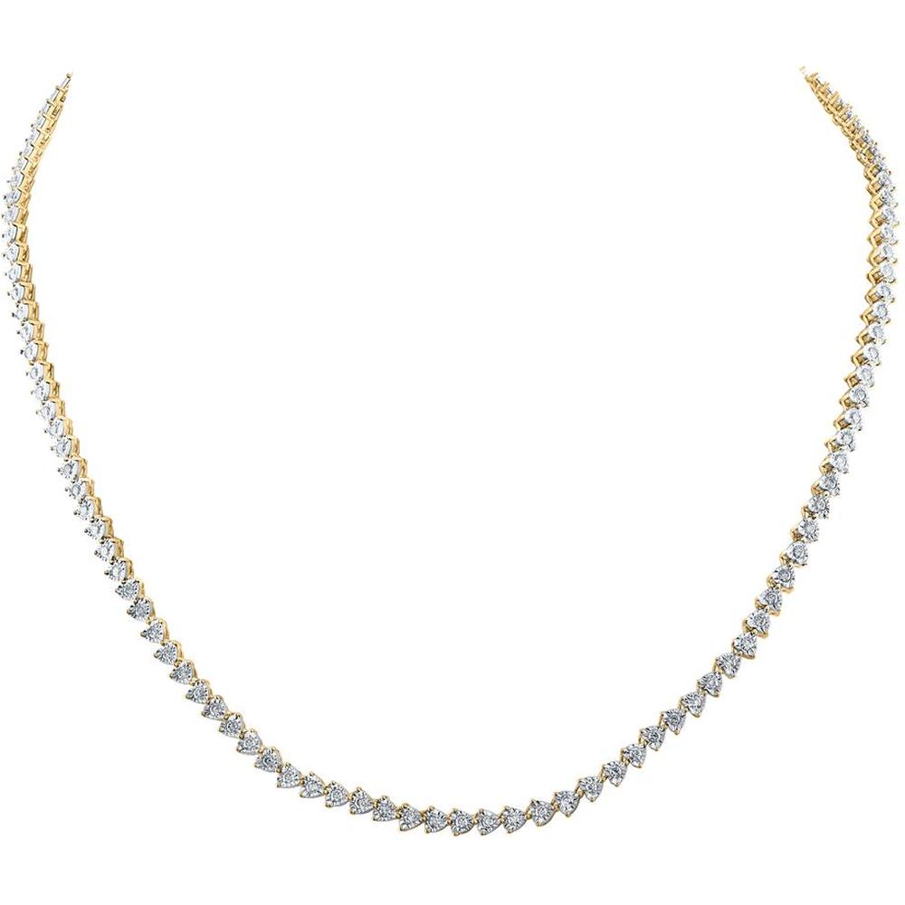 10K Yellow Gold Round Diamond Heart Link Necklace - 2.34 Carat Total Diamond Weight
