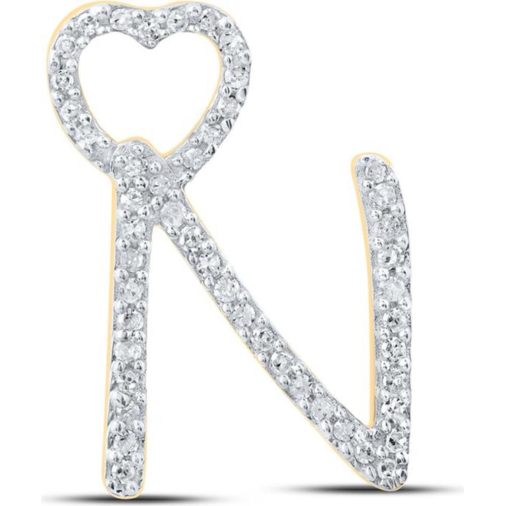 10K Yellow Gold Round Diamond Heart N Pendant - 1/6 Carat Total Diamond Weight