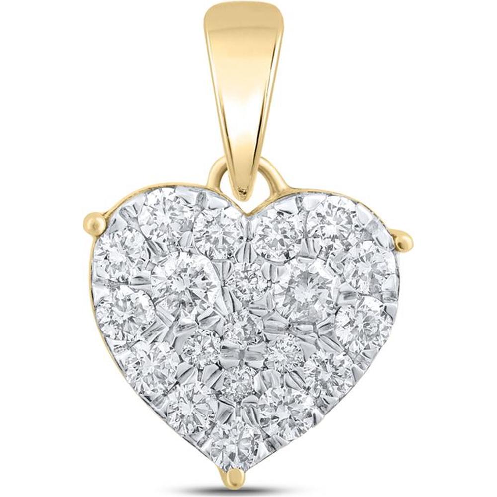 10K Yellow Gold Round Diamond Heart Pendant - 0.81 Carat Total Diamond Weight