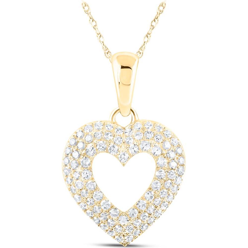 10K Yellow Gold Round Diamond Heart Pendant - 1/2 Carat Total Diamond Weight