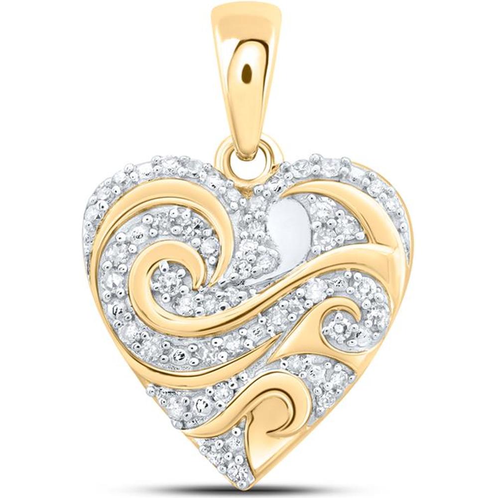 10K Yellow Gold Round Diamond Heart Pendant - 1/6 Carat Total Diamond Weight