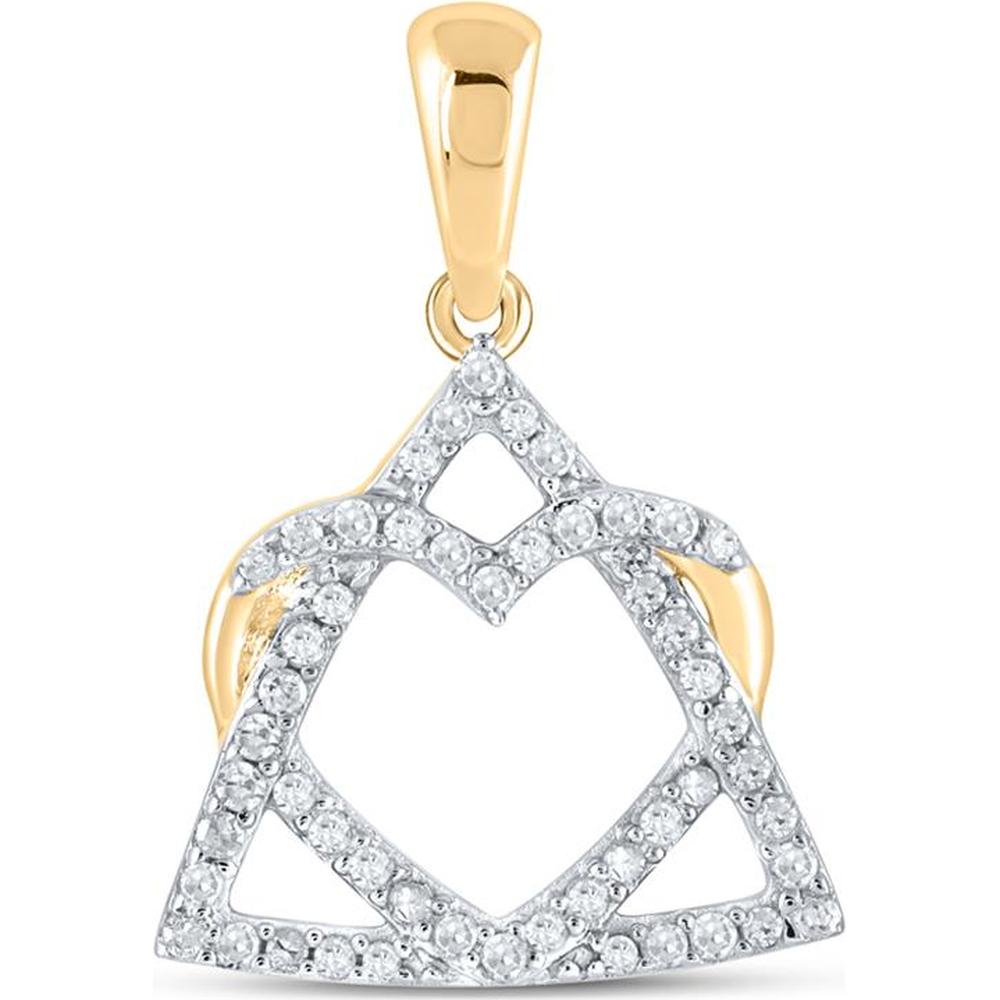10K Yellow Gold Round Diamond Heart Pendant - 1/8 Carat Total Diamond Weight