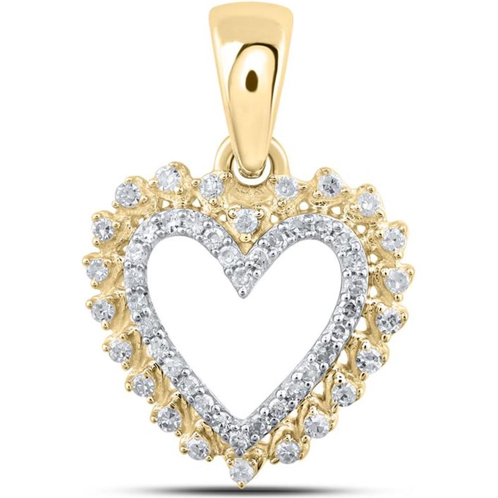 10K Yellow Gold Round Diamond Heart Pendant - 1/8 Carat Total Diamond Weight