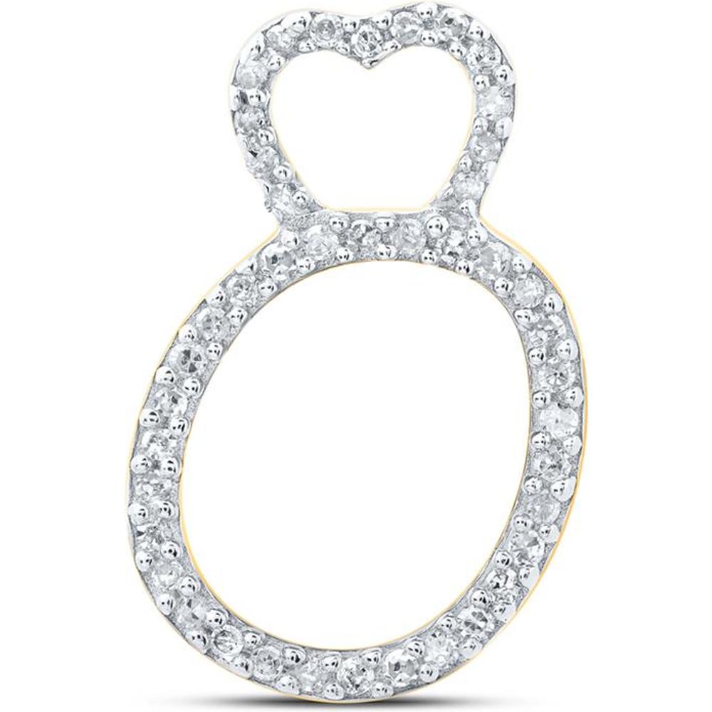 10K Yellow Gold Round Diamond Heart Pendant - 1/8 Carat Total Diamond Weight