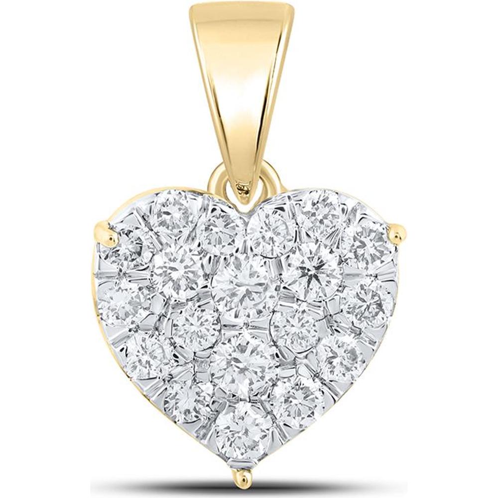 10K Yellow Gold Round Diamond Heart Pendant - 7/8 Carat Total Diamond Weight