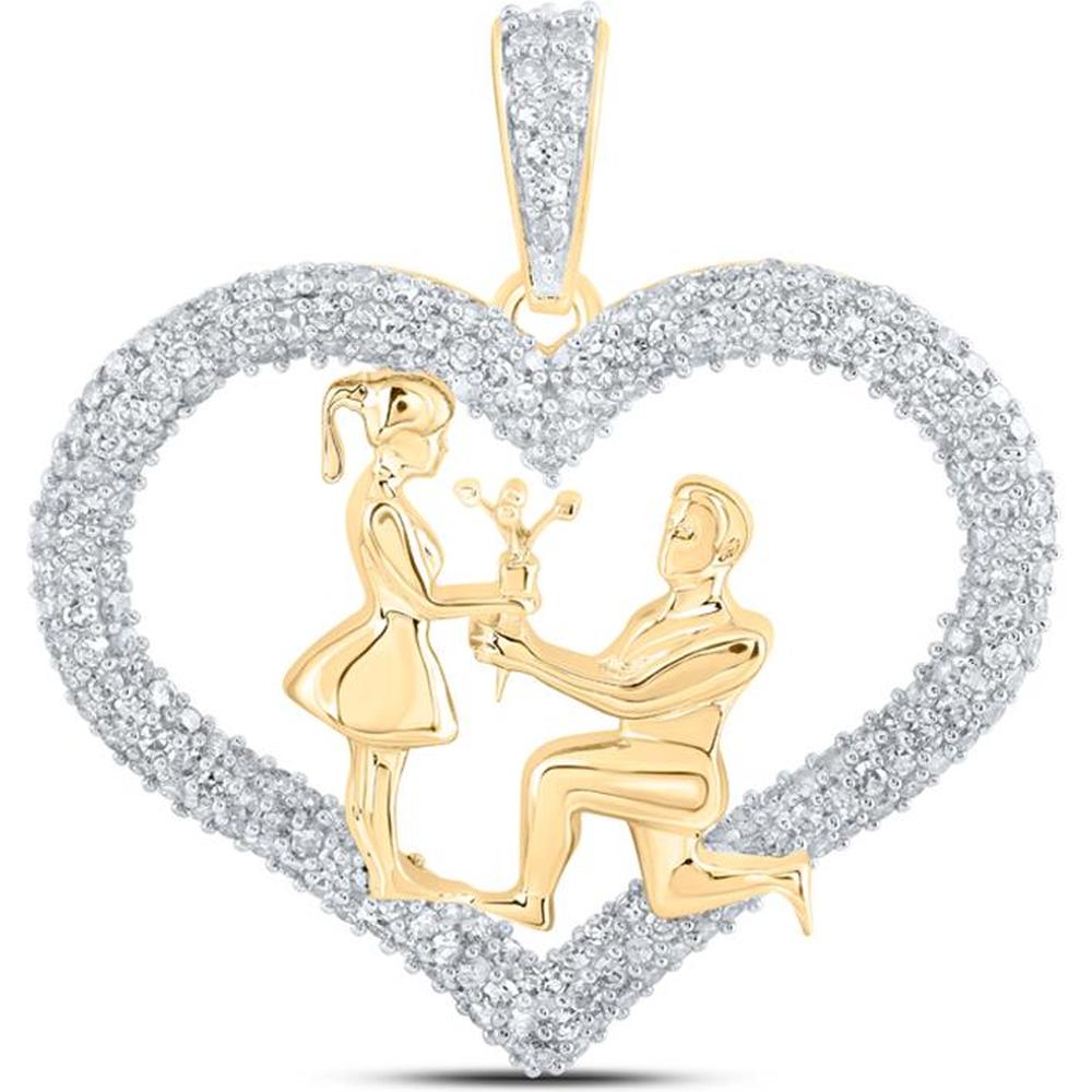 10K Yellow Gold Round Diamond Heart Pendant - 7/8 Carat Total Diamond Weight
