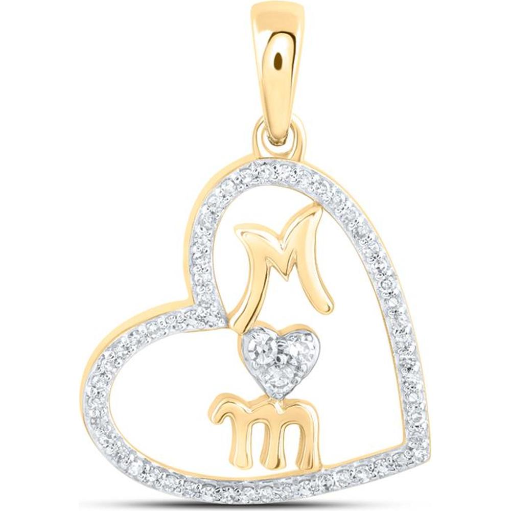 10K Yellow Gold Round Diamond Heart Pendant with 1/8 Carat Total Diamond Weight