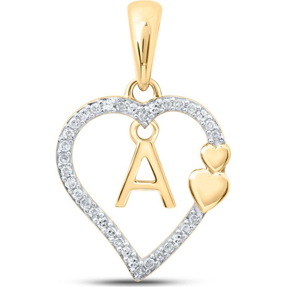 10K Yellow Gold Round Diamond Heart Pendant with Letter "A" - 1/10 Carat Total Diamond Weight