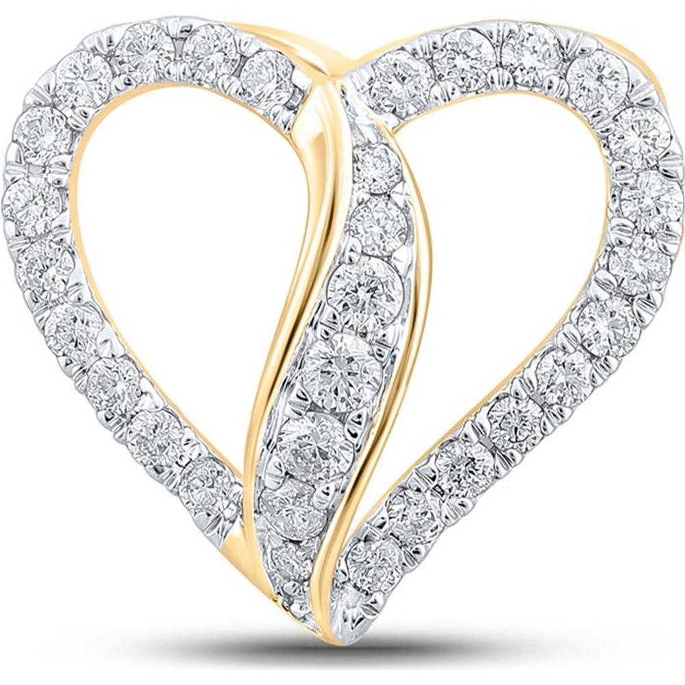 10K Yellow Gold Round Diamond Heart Pendant with Pave and Prong-Set Diamonds - 1/3 Carat Total Weight