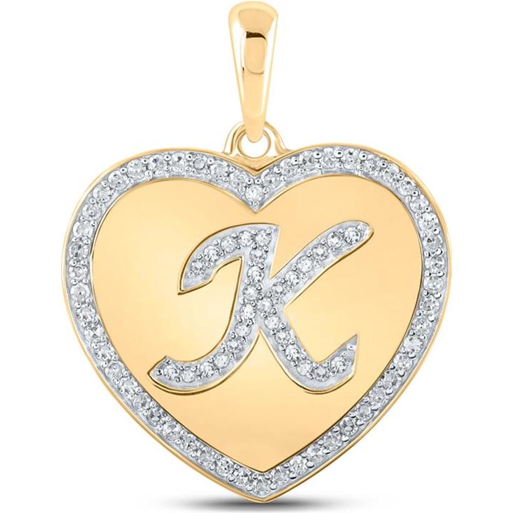 10K Yellow Gold Round Diamond Heart Pendant with Pave-set K Letter - 1/4 Carat Total Diamond Weight