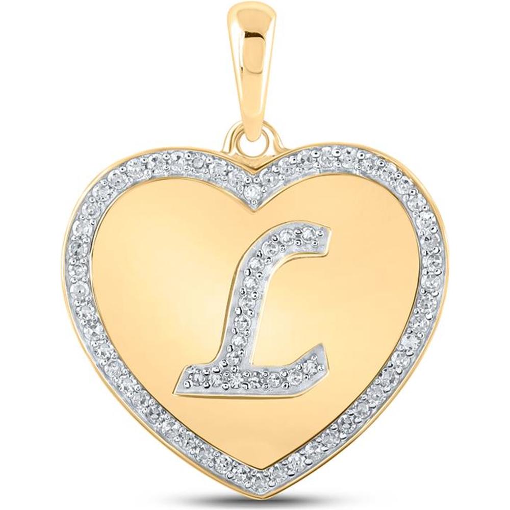 10K Yellow Gold Round Diamond Heart Pendant with Pavé-Set L Initial - 1/4 Carat Total Diamond Weight