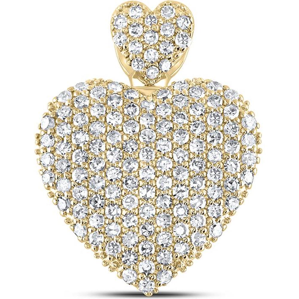 10K Yellow Gold Round Diamond Heart Pendant with Pave Setting - 3/4 Carat Total Diamond Weight