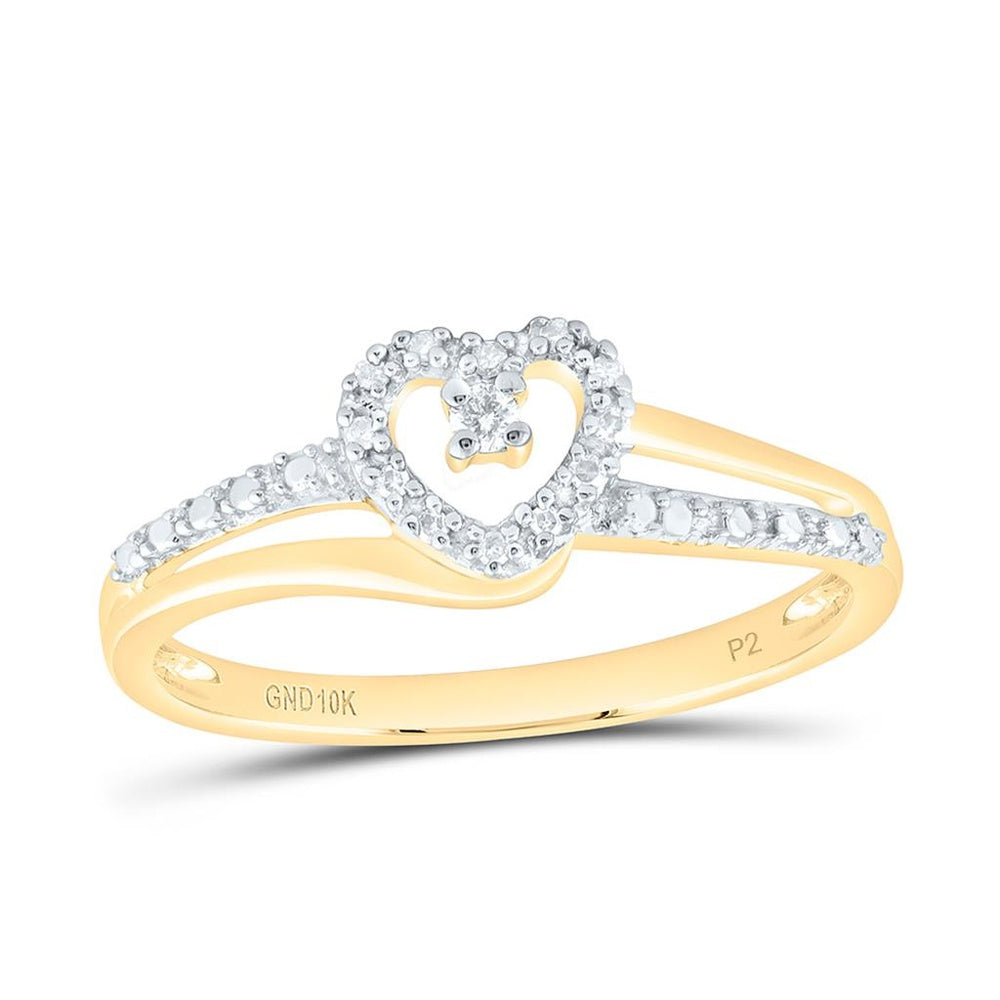 10K Yellow Gold Round Diamond Heart Promise Ring - 1/20 Carat Total Diamond Weight