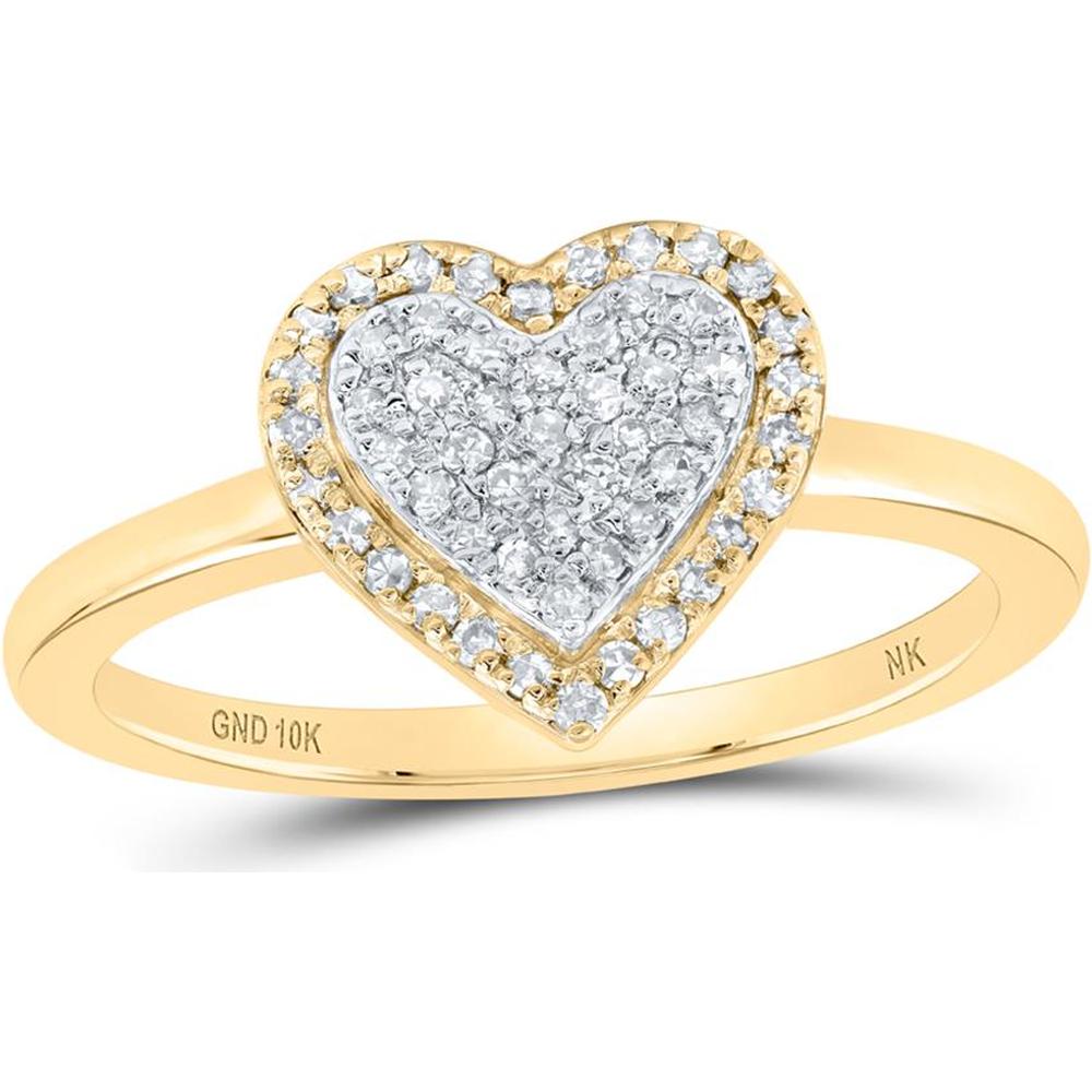 10K Yellow Gold Round Diamond Heart Ring - 1/4 Carat Total Diamond Weight