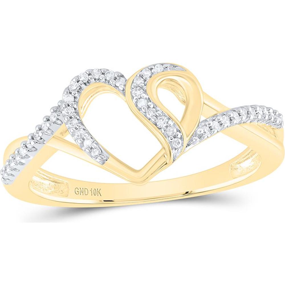 10K Yellow Gold Round Diamond Heart Ring with Pave-Set Diamonds - 1/10 Carat Total Diamond Weight