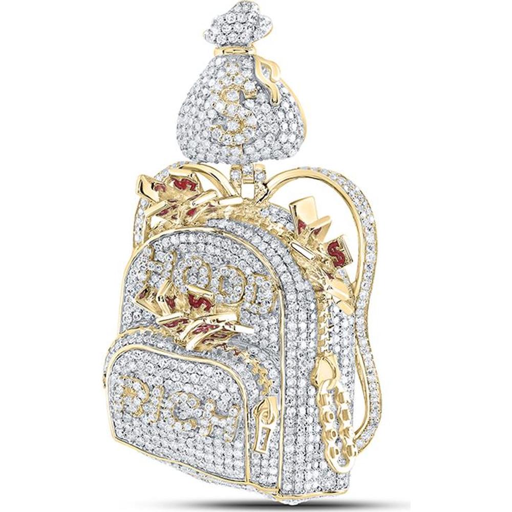 10K Yellow Gold Round Diamond Hood Rich Sack Charm Pendant - 2.86 Carat Total Diamond Weight