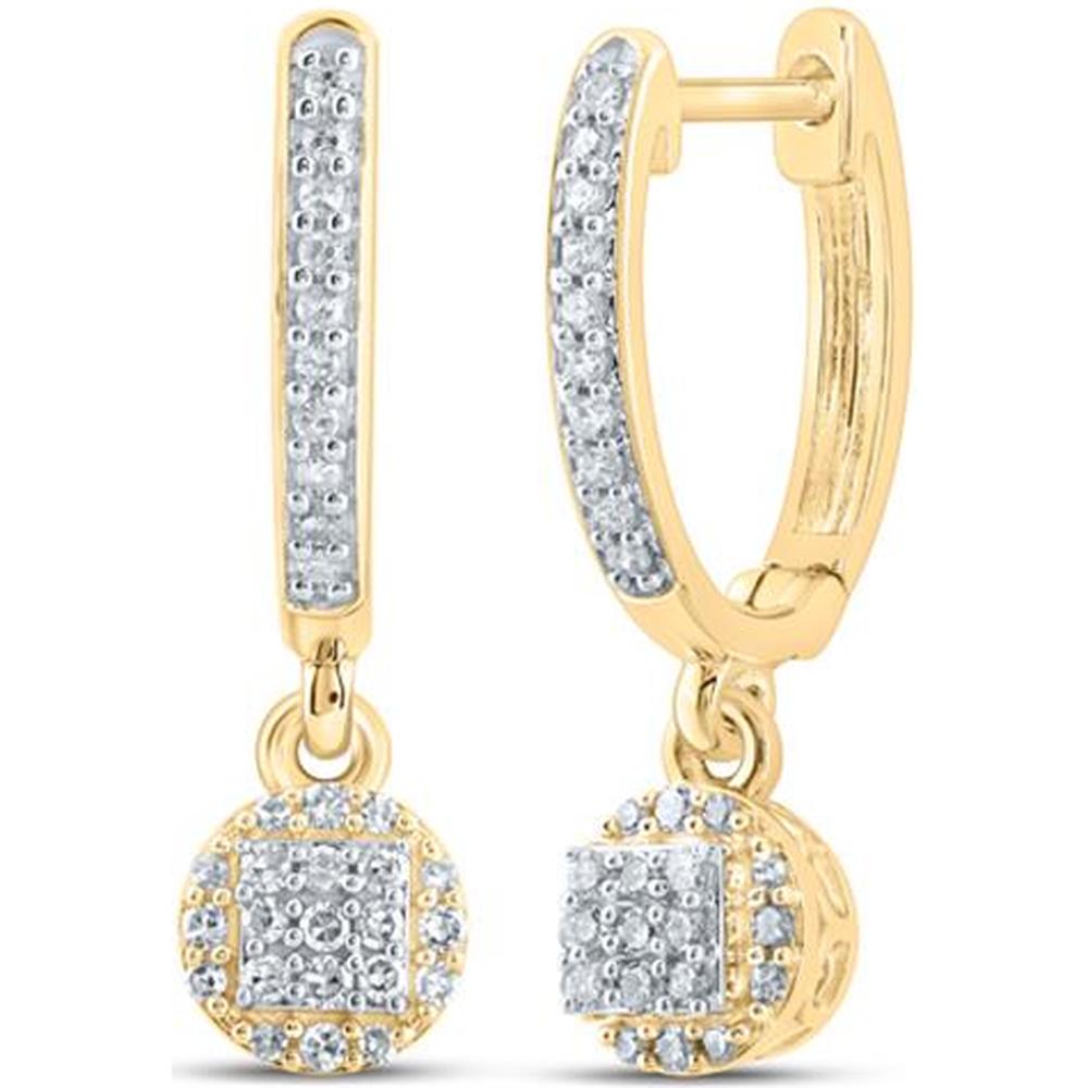 10K Yellow Gold Round Diamond Hoop Dangle Earrings - 1/4 Carat Total Diamond Weight