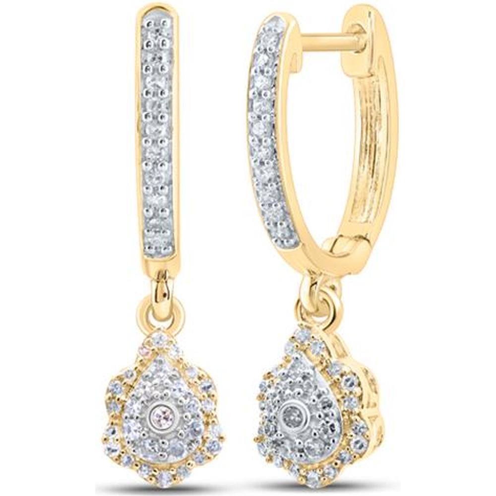 10K Yellow Gold Round Diamond Hoop Dangle Earrings - 1/4 Carat Total Diamond Weight