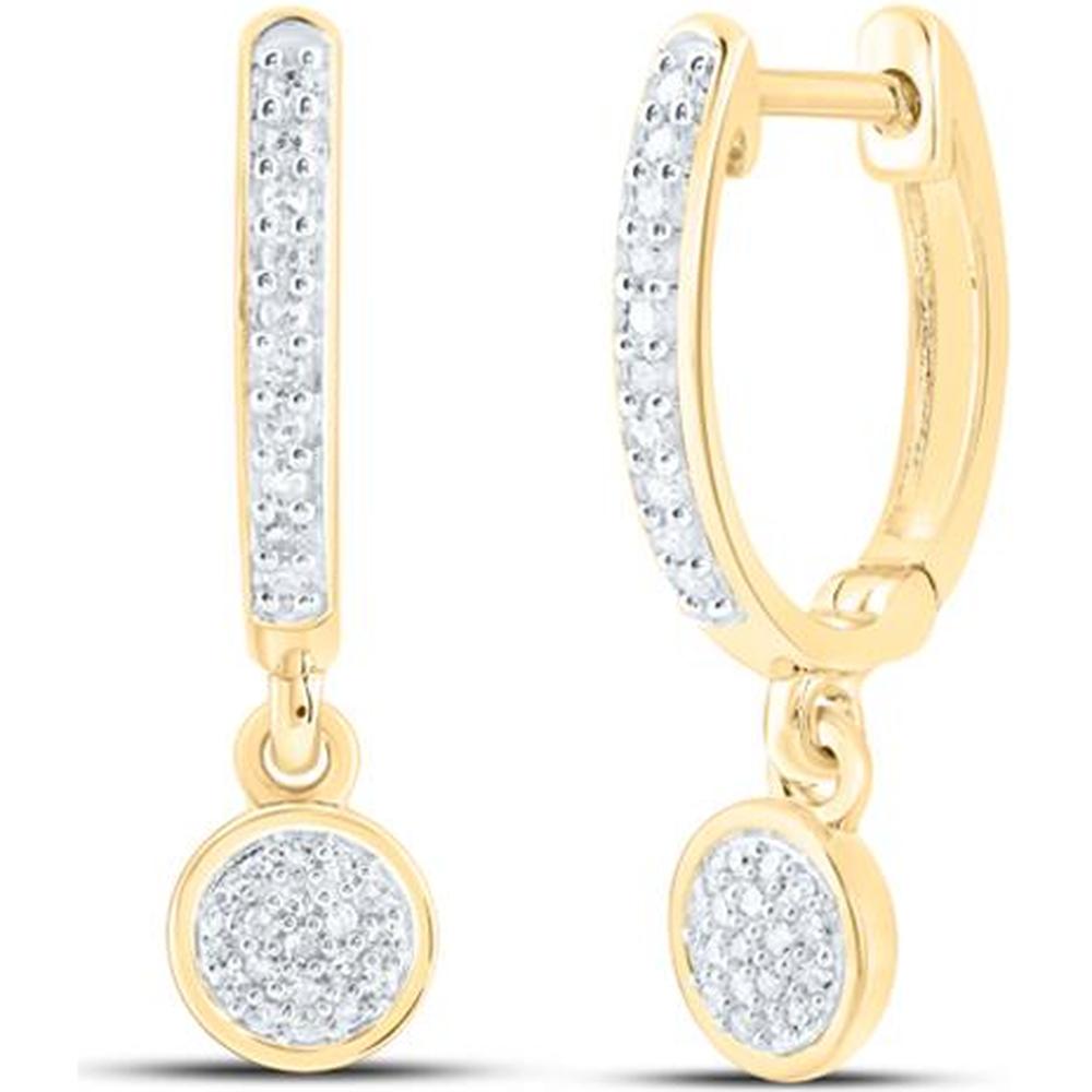 10K Yellow Gold Round Diamond Hoop Dangle Earrings - 1/6 Carat Total Diamond Weight