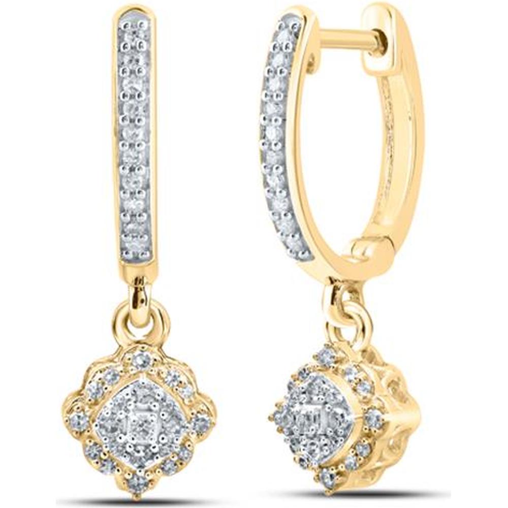10K Yellow Gold Round Diamond Hoop Dangle Earrings with 1/4 Carat Total Diamond Weight