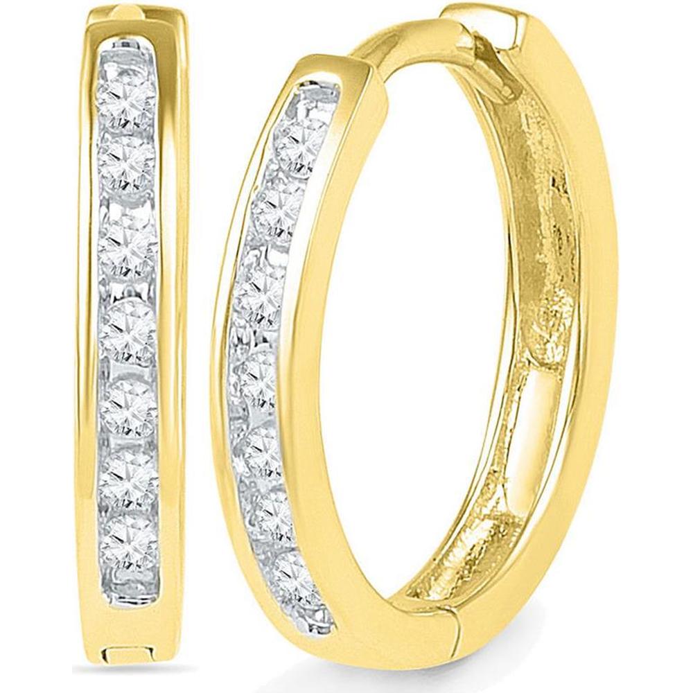 10K Yellow Gold Round Diamond Hoop Earrings - 1/6 Carat Total Diamond Weight