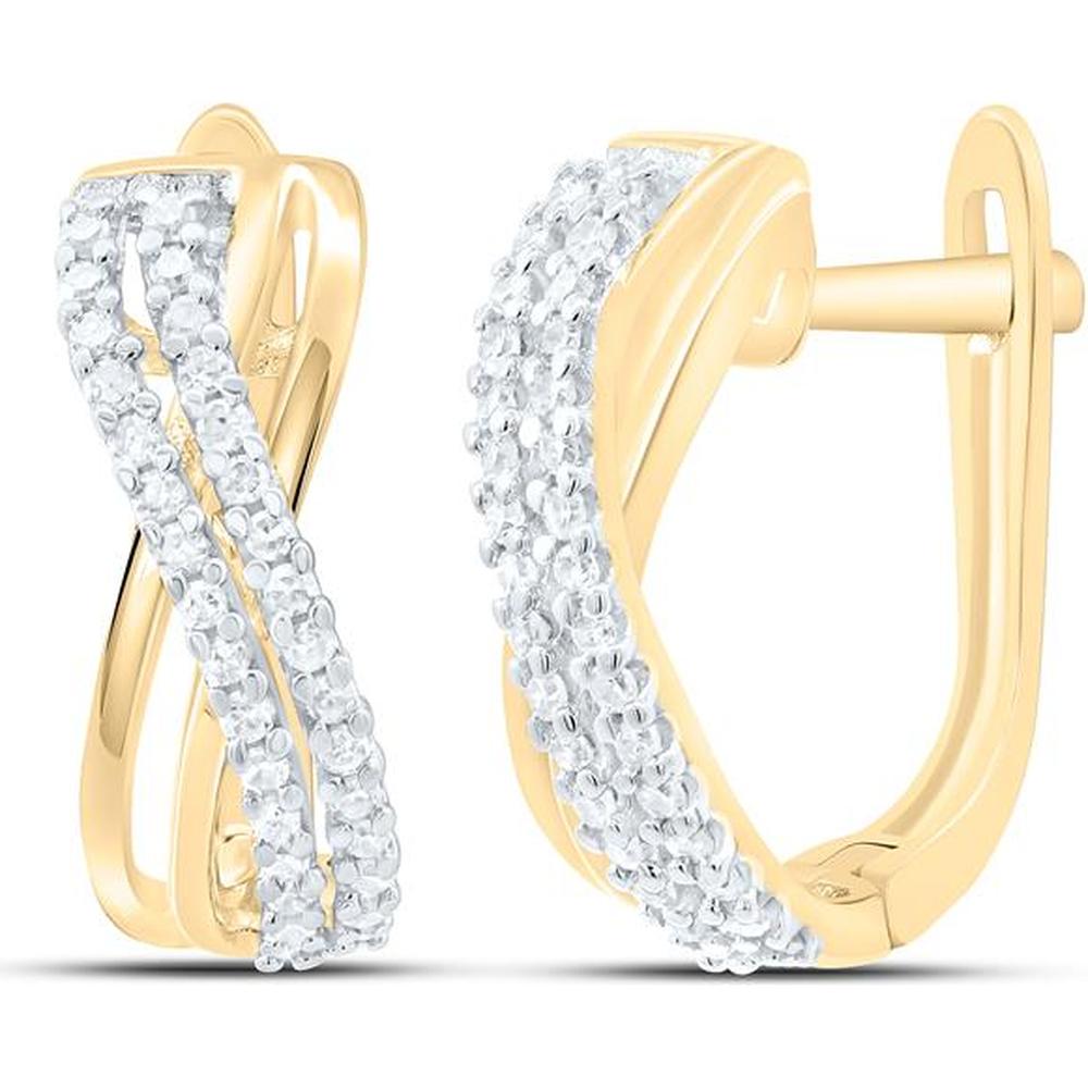 10K Yellow Gold Round Diamond Hoop Earrings with Pave-Set Diamonds - 1/5 Carat Total Diamond Weight