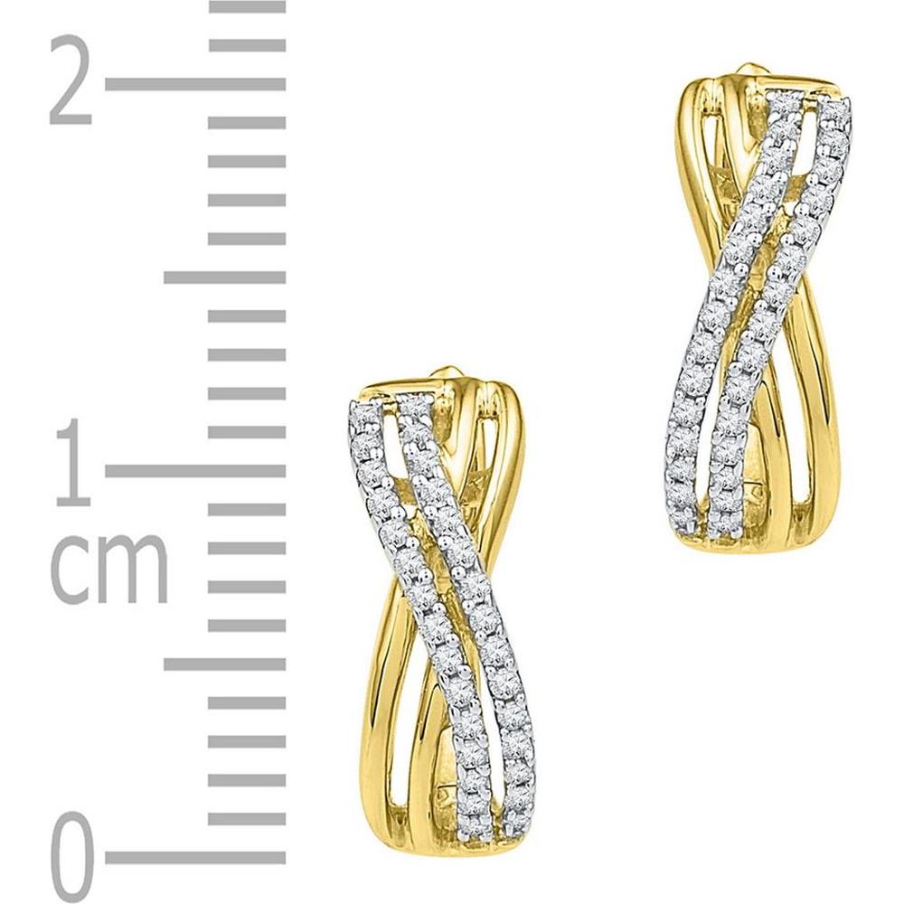 10K Yellow Gold Round Diamond Hoop Earrings with Pave-Set Diamonds - 1/5 Carat Total Diamond Weight