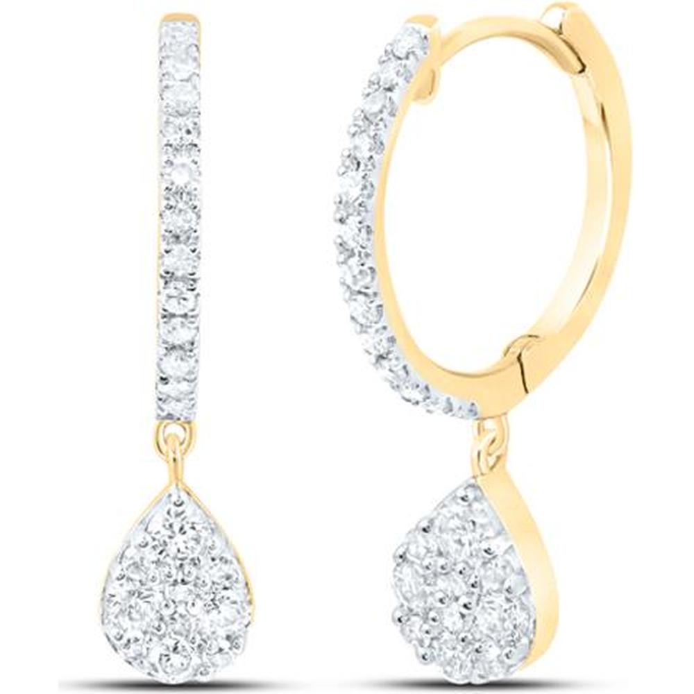 10K Yellow Gold Round Diamond Hoop Teardrop Dangle Earrings - 3/8 Carat Total Diamond Weight