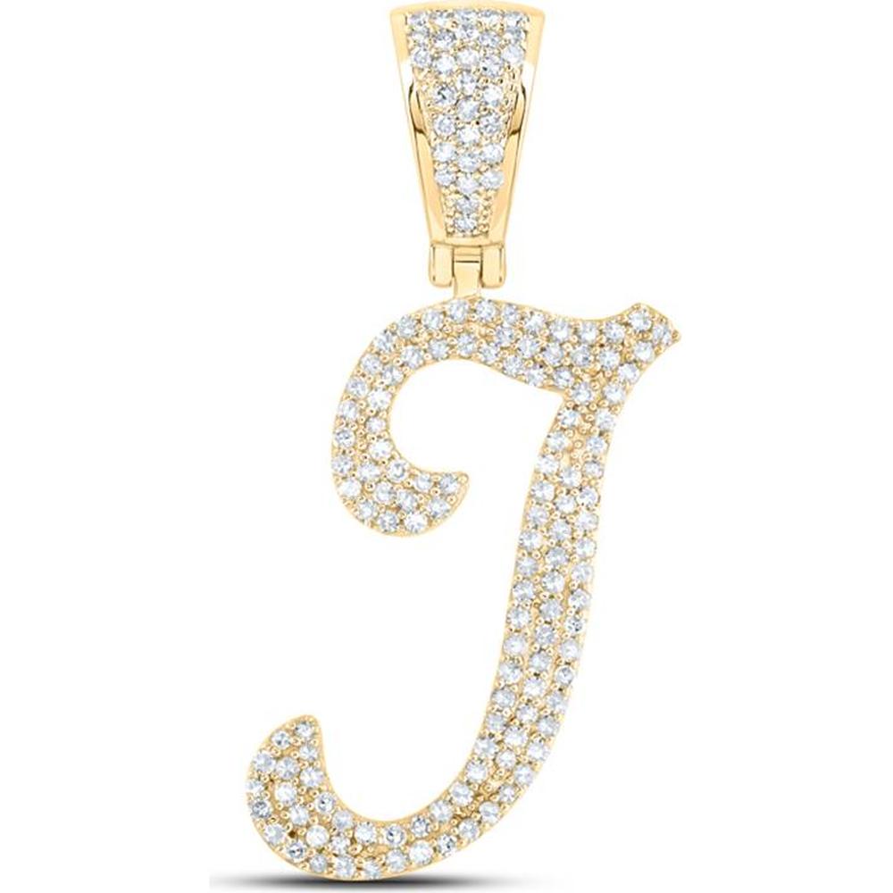 10K Yellow Gold Round Diamond "I" Initial Charm Pendant - 5/8 Carat Total Diamond Weight