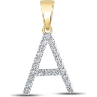 10K Yellow Gold Round Diamond Initial A Pendant - 1/5 Carat Total Diamond Weight