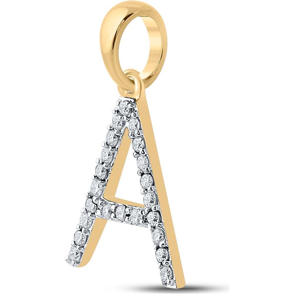 10K Yellow Gold Round Diamond Initial A Pendant - 1/5 Carat Total Diamond Weight